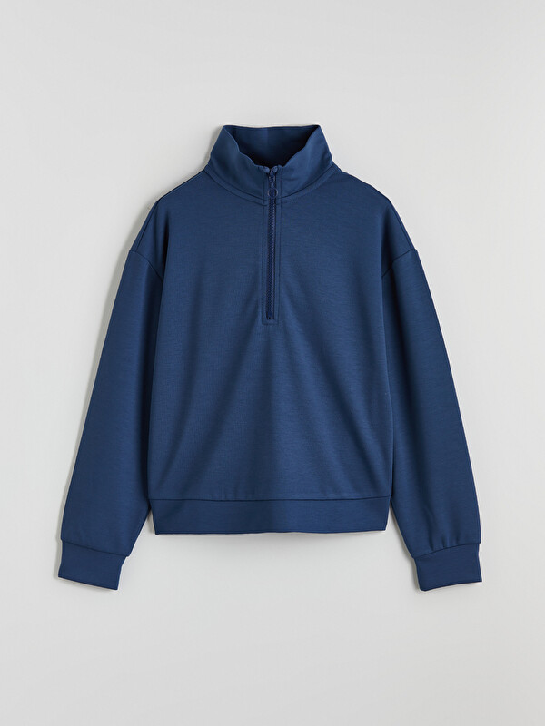 LCW Kids Dik Yaka Kız Çocuk Soft Touch Sweatshirt