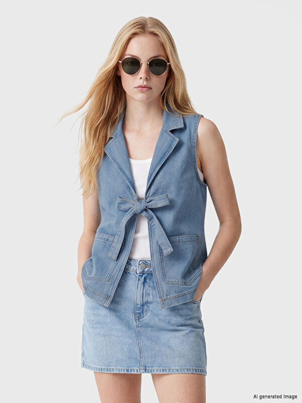 LCW Vision Collared Neck Women's Denim Waistcoat