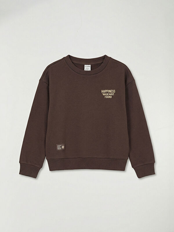 LCW Kids Bisiklet Yaka Baskılı Kız Çocuk Sweatshirt
