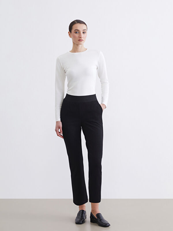 LCW Modest Beli Lastikli Krep Kadın Pantolon