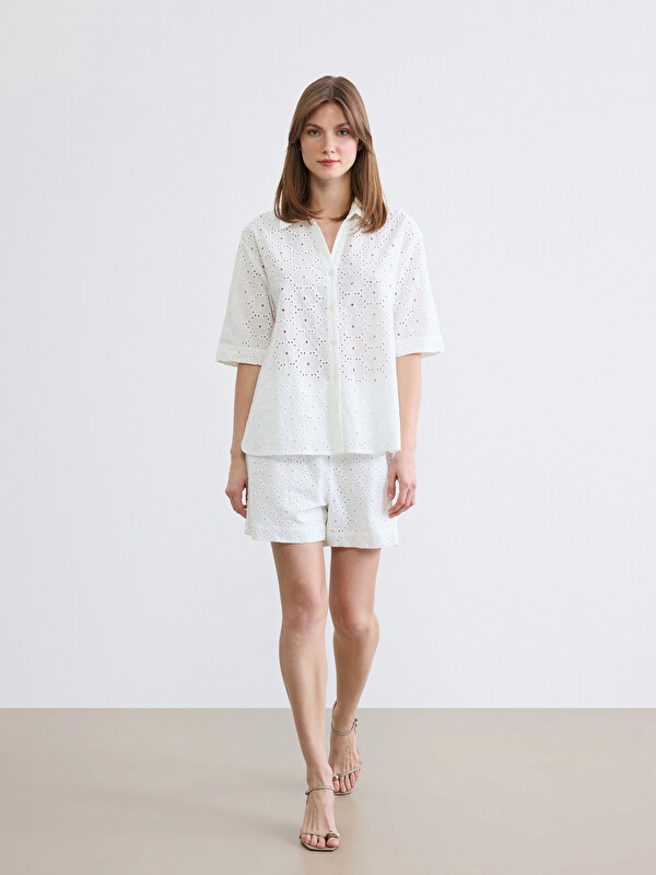 LCW Comfort Elastic Waist Broderie Women's Shorts