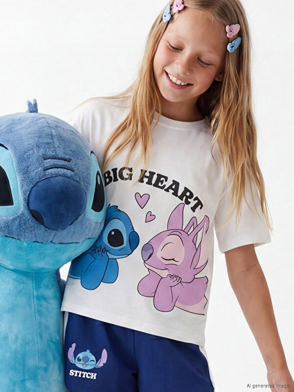LCW Kids Stitch and Angel Printed Girls' T-Shirt