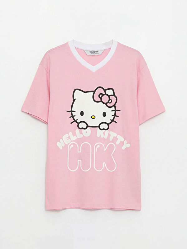 LCW Kids V Neck Hello Kitty Printed Girls' T-Shirt