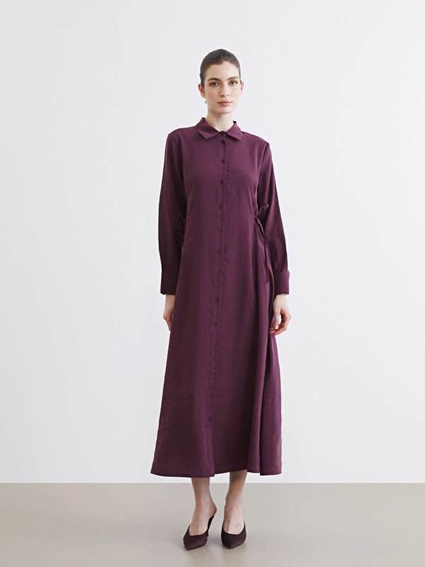 LCW Modest Belted Modal Blend Shirt Dress