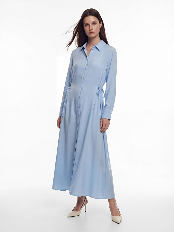 LCW Modest Women's Tie Waist Modal Blend Shirt Dress