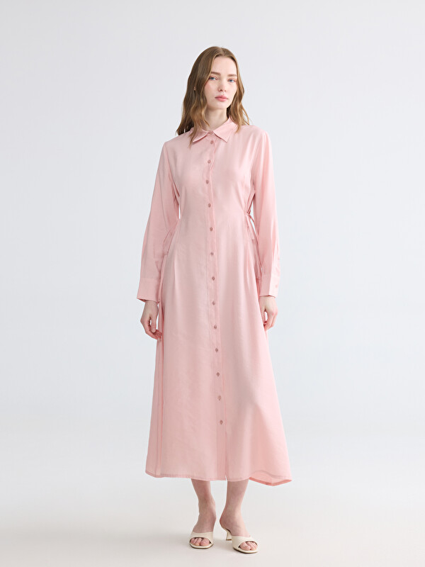 LCW Modest Waist Tied Modal Blend Shirt Dress