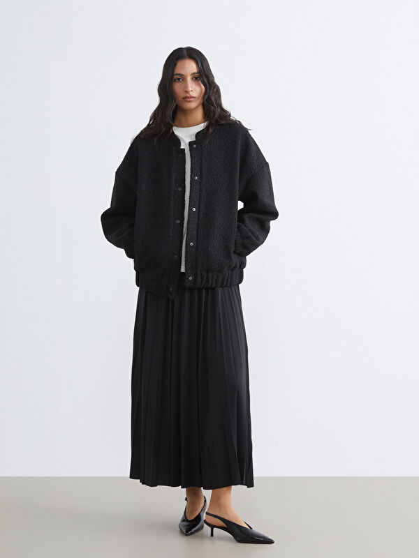 LCW Modest Beli Lastikli Krep Pileli Etek