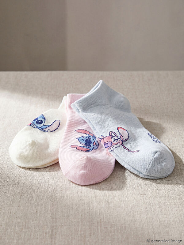 LCW DREAM Stitch Baskılı Kadın Patik Çorap 3'lü