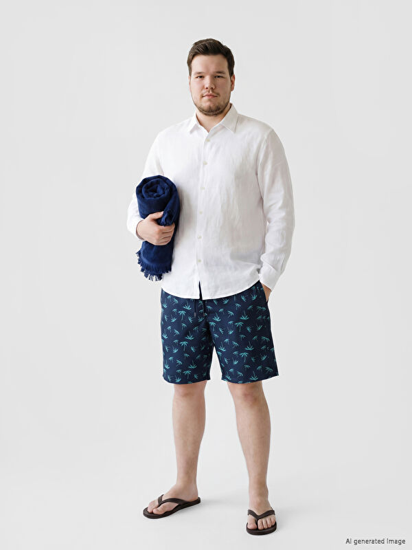 LCW SWIMWEAR Diz Hizası Boy Palmiye Desenli Erkek Deniz Şortu