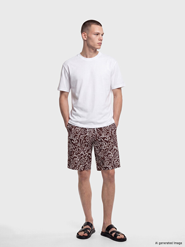 LCW SWIMWEAR Diz Hizası Boy Desenli Erkek Deniz Şortu