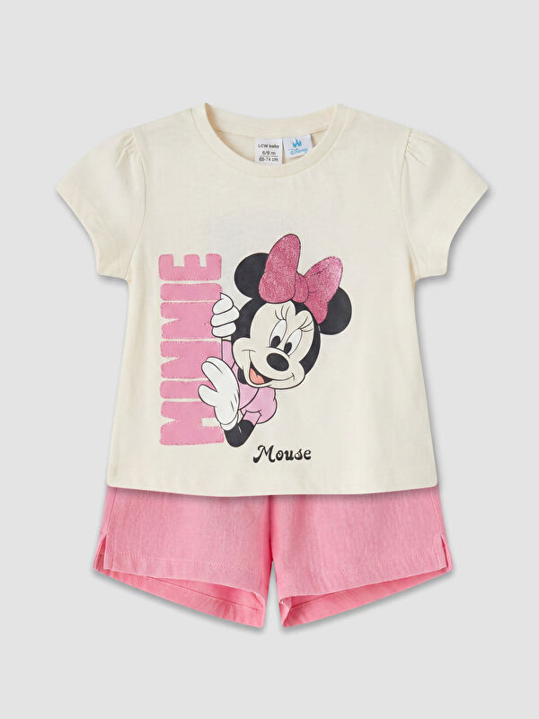 LCW baby Minnie Mouse Baskılı Kız Bebek Şortlu Takım