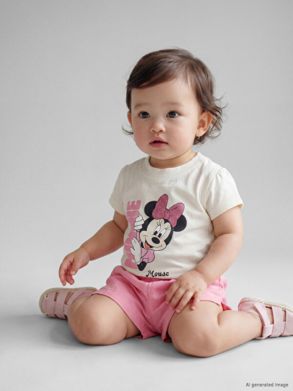 LCW baby Minnie Mouse Baskılı Kız Bebek Şortlu Takım