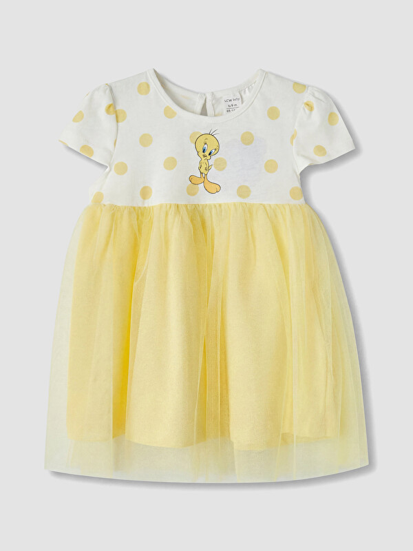 LCW baby Tweety Baskılı Tüllü Kız Bebek Elbise