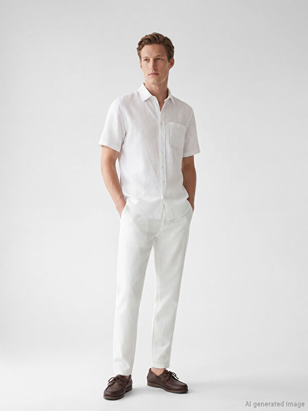 SOUTHBLUE Regular Fit Linen-Look Men's Trousers