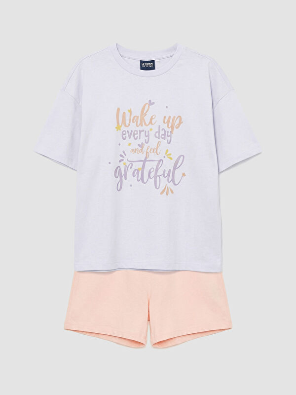 LC WAIKIKI Bisiklet Yaka Baskılı Kız Çocuk Şortlu Pijama Takımı