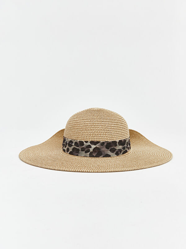 LCW ACCESSORIES Leopard Print Women's Straw Hat