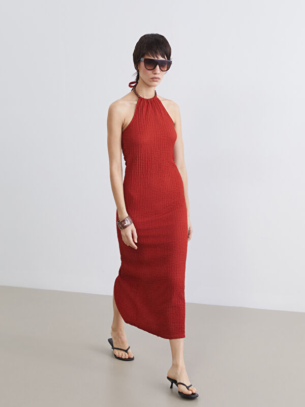 LCW Vision Halter Neck Textured Dress
