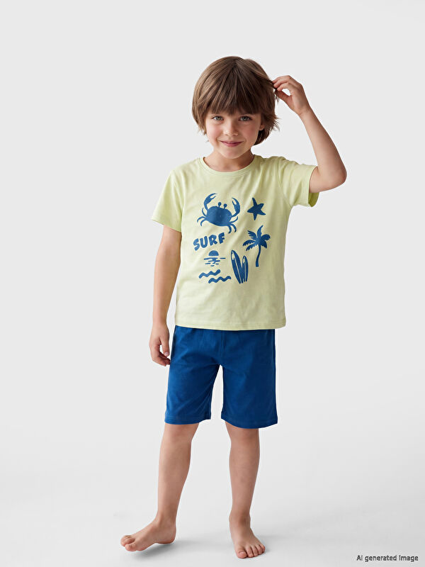 LCW Kids Printed Boys' Shortie Pyjamas Set