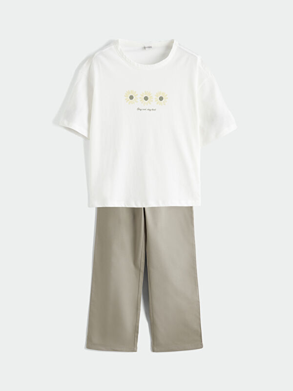 LCW Kids Crew Neck Printed Girls' T-shirt and Pants