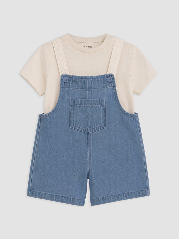 LCW baby Erkek Bebek Jean Salopet ve Tişört Takımı