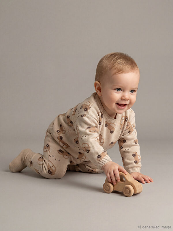 LCW baby Bisiklet Yaka Baskılı Erkek Bebek Pijama Takımı