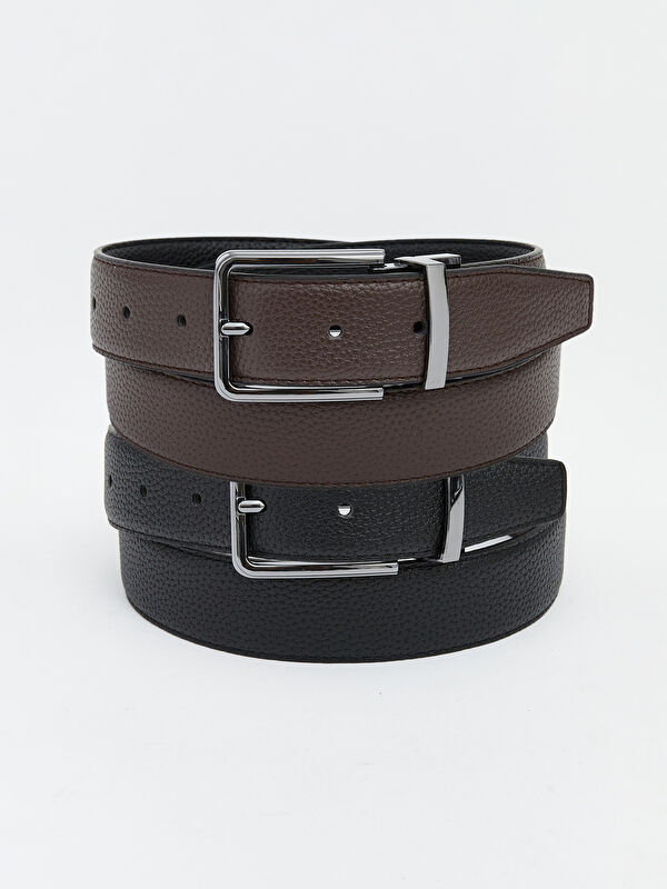 LCW ACCESSORIES Men's Faux Leather Belt 2 Pack