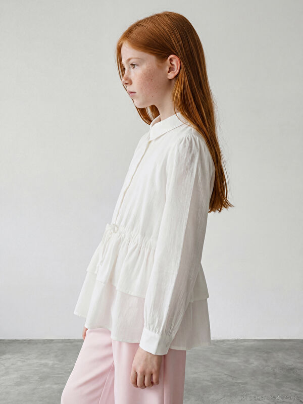 LCW Girls Studio Bebe Yaka Fırfırlı Kız Çocuk Poplin Gömlek