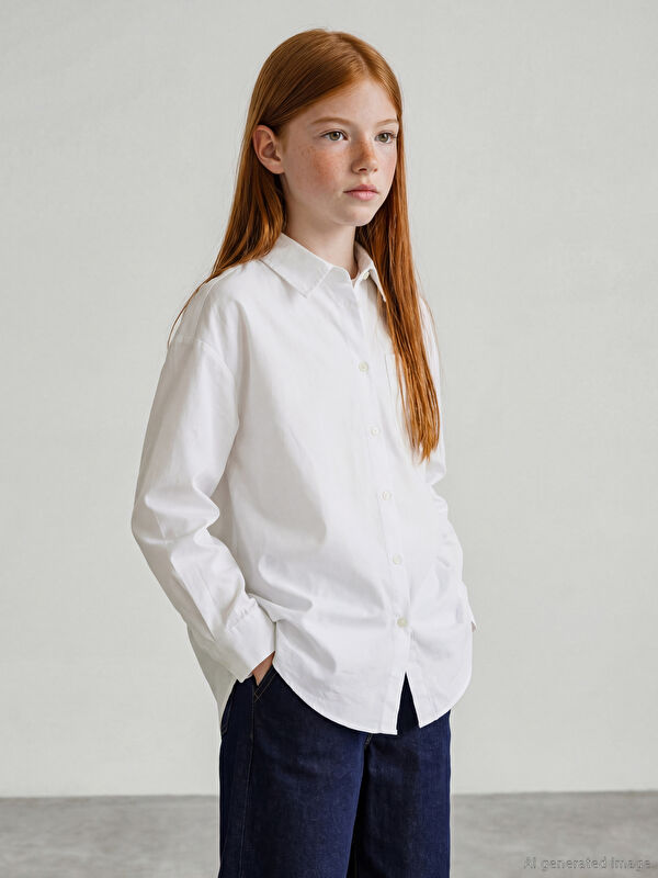 LCW Girls Studio Uzun Kollu Kız Çocuk Poplin Gömlek