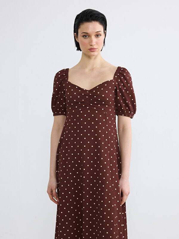 LCW Vision Sweetheart Neck Puff Sleeve Polka Dot Dress