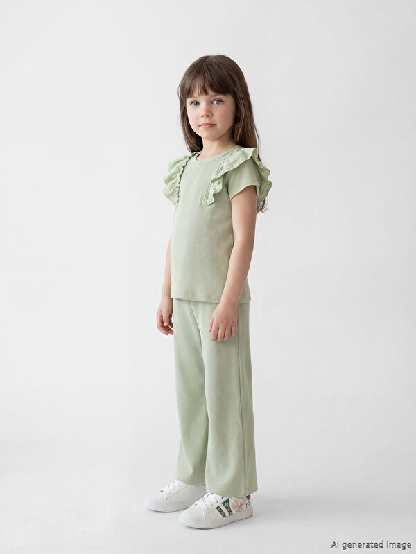 LCW Kids Dokulu Fırfırlı Kız Çocuk Tişört ve Pantolon