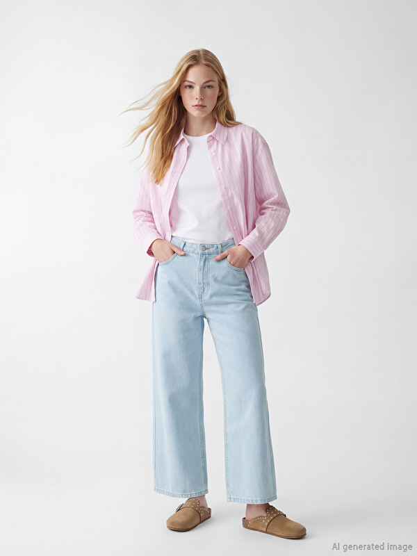 XSIDE Jean taille haute à jambe large pour femme