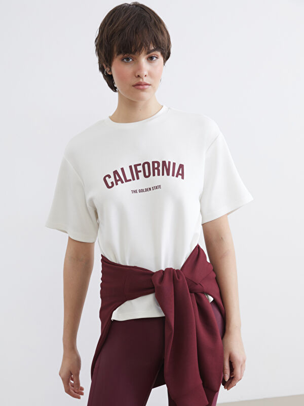 XSIDE Bisiklet Yaka California Baskılı Kadın Tişört