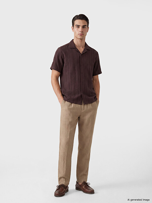 SOUTHBLUE Regular Fit Linen Blend Men's Pleated Trousers