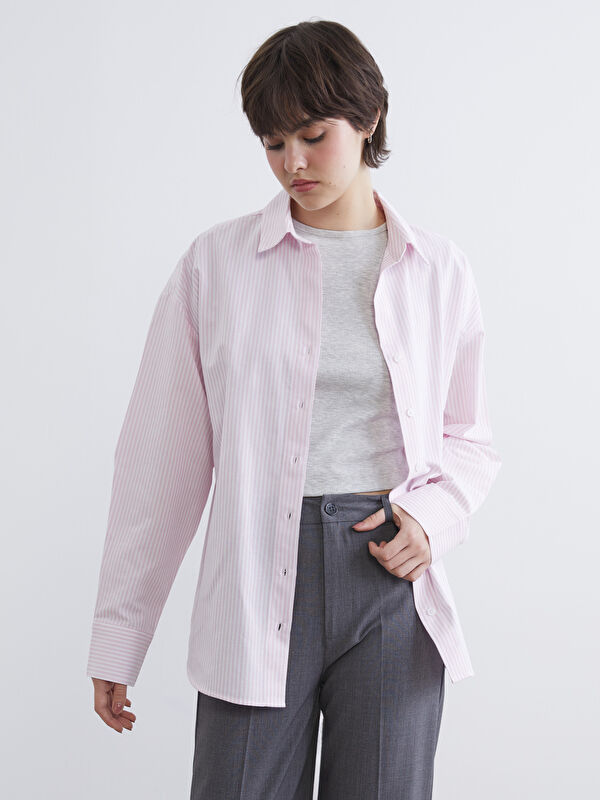 XSIDE Çizgili Oversize Poplin Kadın Gömlek	