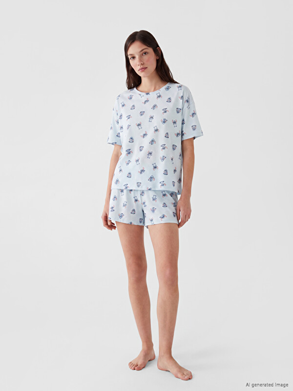 LCW Young Stitch Baskılı Kadın Şortlu Pijama Takımı