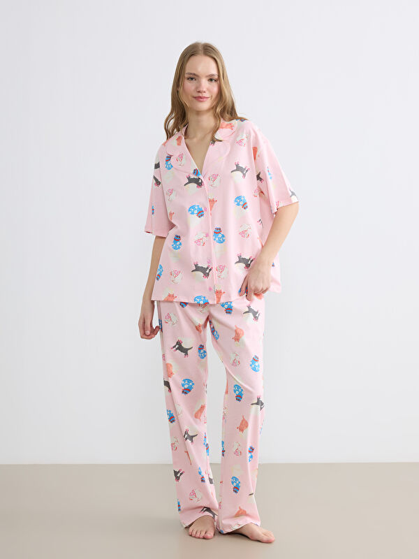 LCW Young Gömlek Yaka Desenli Kadın Pijama Takım