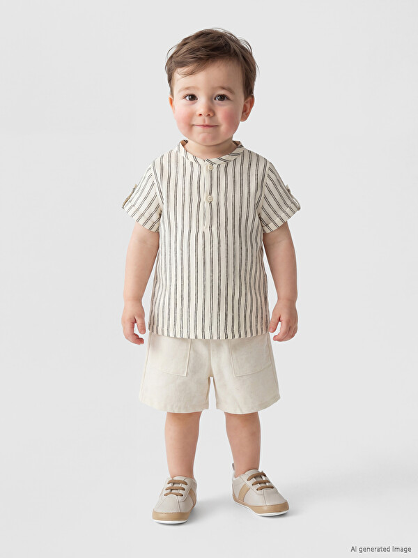 LCW baby Striped Baby Boys' Muslin Shirt and Shorts Set