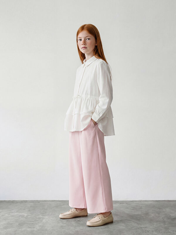 LCW Girls Studio Pileli Kız Çocuk Geniş Paça Pantolon