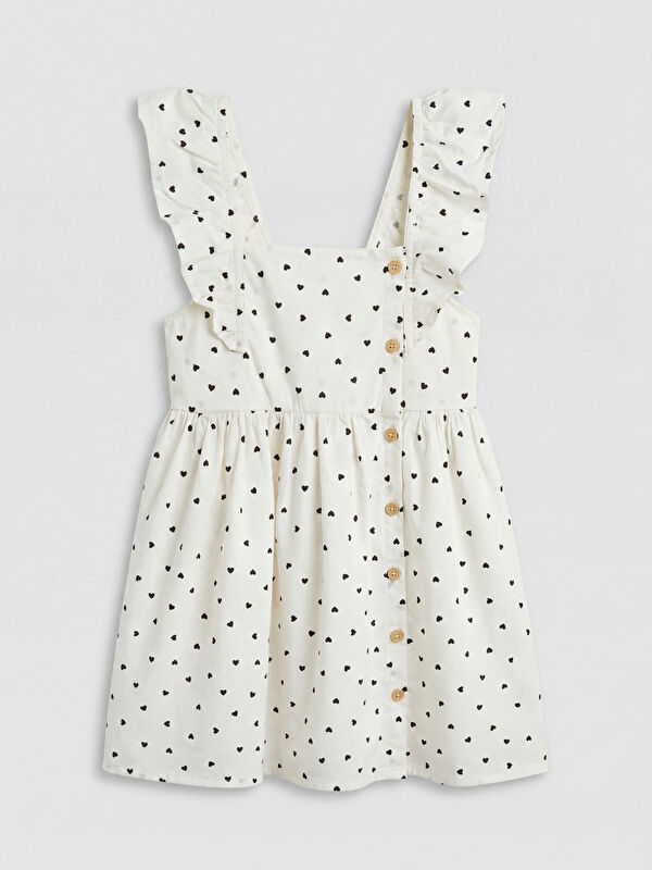 LCW Kids Square Neck Ruffled Patterned Girls' Poplin Dress