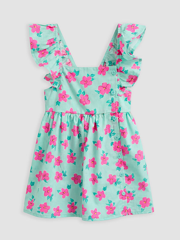 LCW Kids Square Neck Floral Ruffled Girls' Poplin Dress