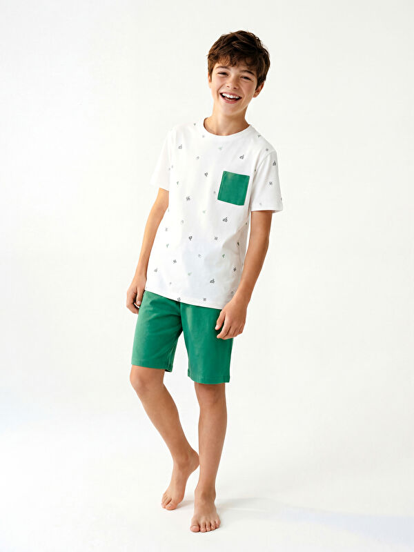 LCW Kids Bisiklet Yaka Erkek Çocuk Şortlu Pijama Takımı
