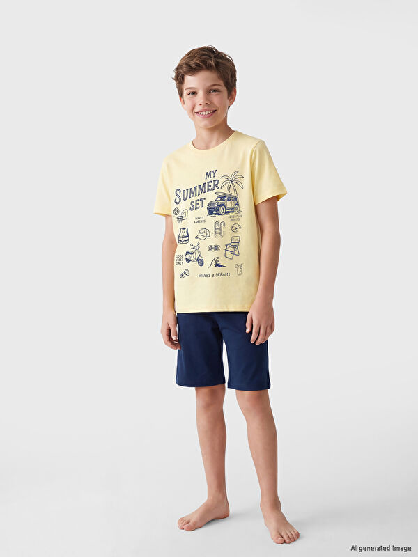 LCW Kids Baskılı Erkek Çocuk Şortlu Pijama Takımı