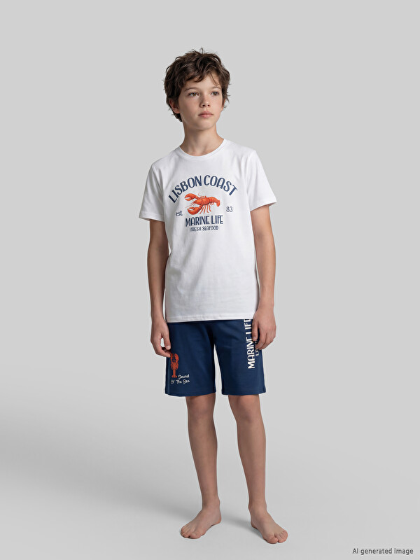 LCW Kids Bisiklet Yaka Erkek Çocuk Şortlu Pijama Takımı