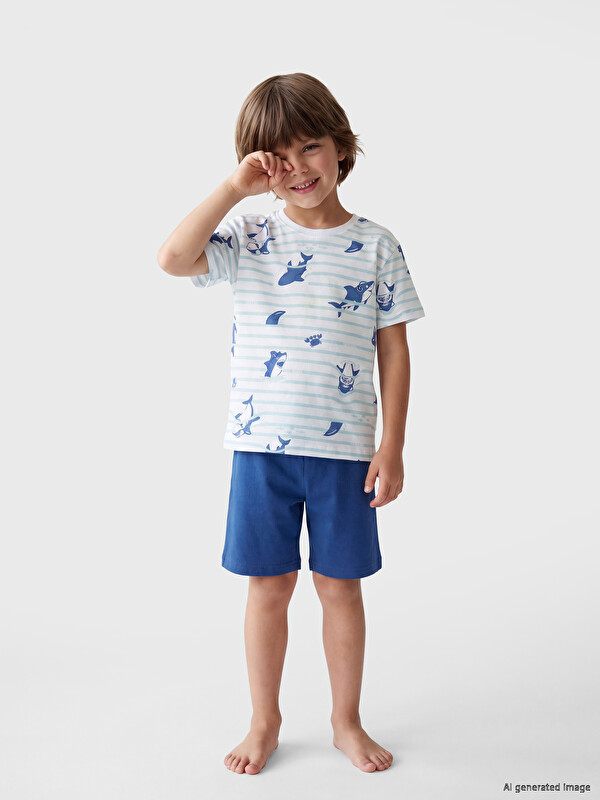 LCW Kids Crew Neck Boys' Shortie Pyjamas Set