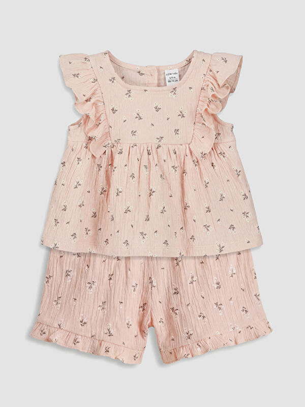 LCW baby Floral Patterned Baby Girls' Blouse and Shorts Set