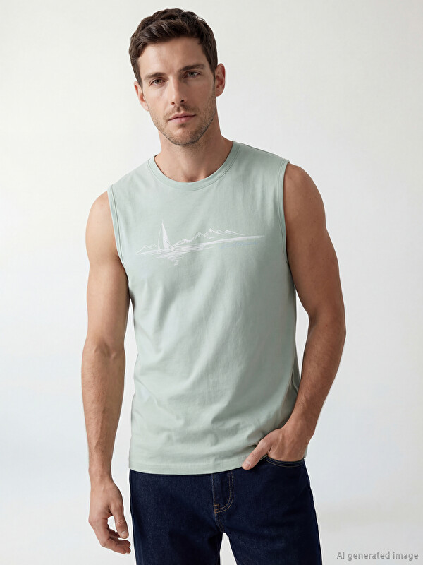 LCWAIKIKI Classic Tricou fără mâneci imprimat cu guler rotund pentru bărbați