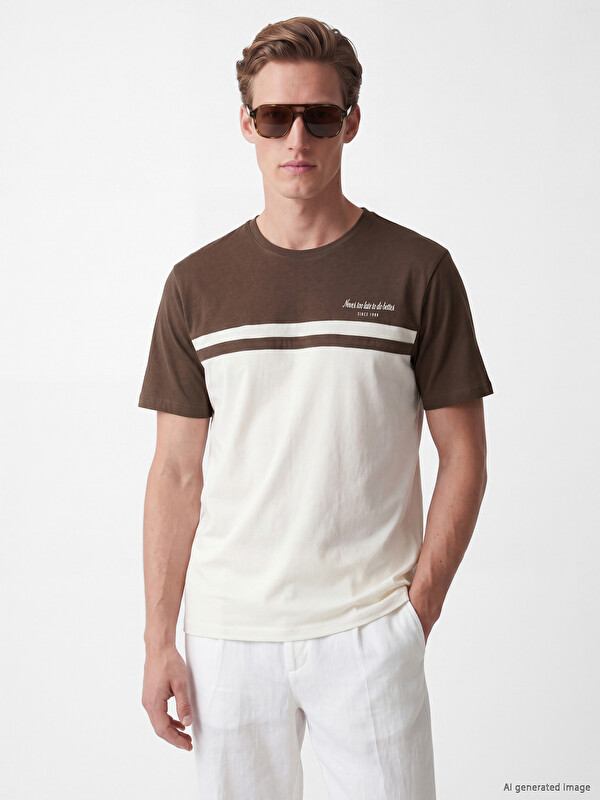 LCWAIKIKI Classic T-shirt Homme en Jersey à Col Rond à Blocs de Couleurs