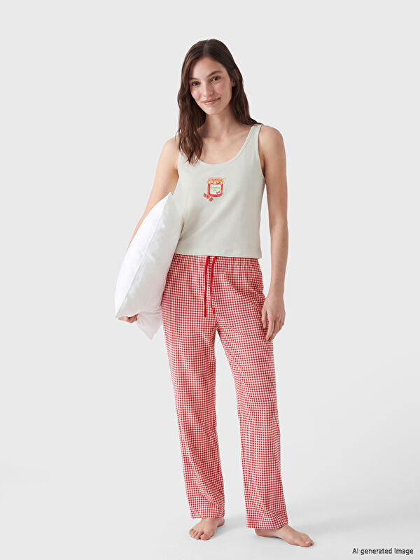 LCW DREAM U Yaka Desenli Kadın Pijama Takım