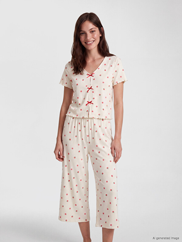 LCW DREAM Gemustertes Damen-Capri-Pyjama-Set