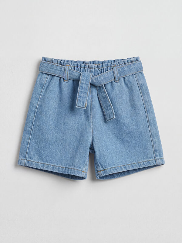 LCW Kids Paperbag Waist Belted Girls' Denim Shorts